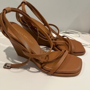 Tamara Mellon Strappy Leather Heels – Tan/Cognac – Size 9.5